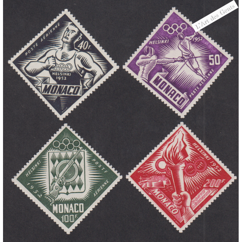 4 Timbres Poste Aérienne Monaco n°51 à n°54 - Année1953 - cote 92 Euros lartdesgents.fr