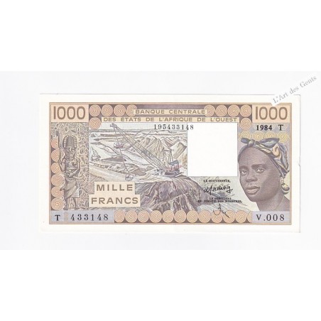 TOGO 1000 francs 1984 N° V.008 433148 BCEAO P807Td, lartdesgents.fr