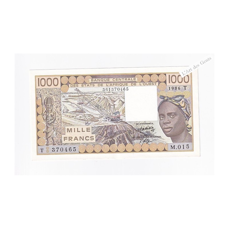 TOGO 1000 francs 1986 N° M.015 370465 BCEAO P807Tg, lartdesgents.fr