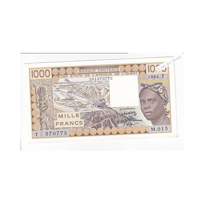 TOGO 1000 francs 1986 N° M.015 370773 BCEAO P807Tg, lartdesgents.fr