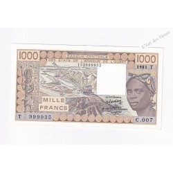 TOGO 1000 francs 1981 N° C.007 999935 BCEAO P807Tb, lartdesgents.fr