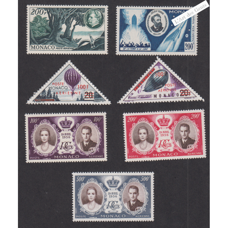 7 Timbres Poste Aérienne Monaco n°59 à n°65 - Année1955-1956 - cote 128 Euros lartdesgents.fr