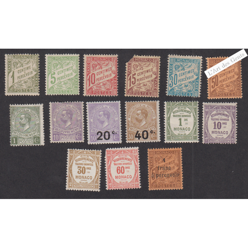 15 Timbres-Taxe Monaco n°1 à n°17 - Année1905-1925 - cote 124 Euros lartdesgents.fr