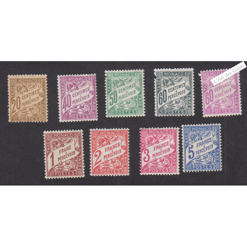 9 Timbres-Taxe Monaco n°18 à n°26 - Année1926-1943 - cote 74 Euros lartdesgents.fr
