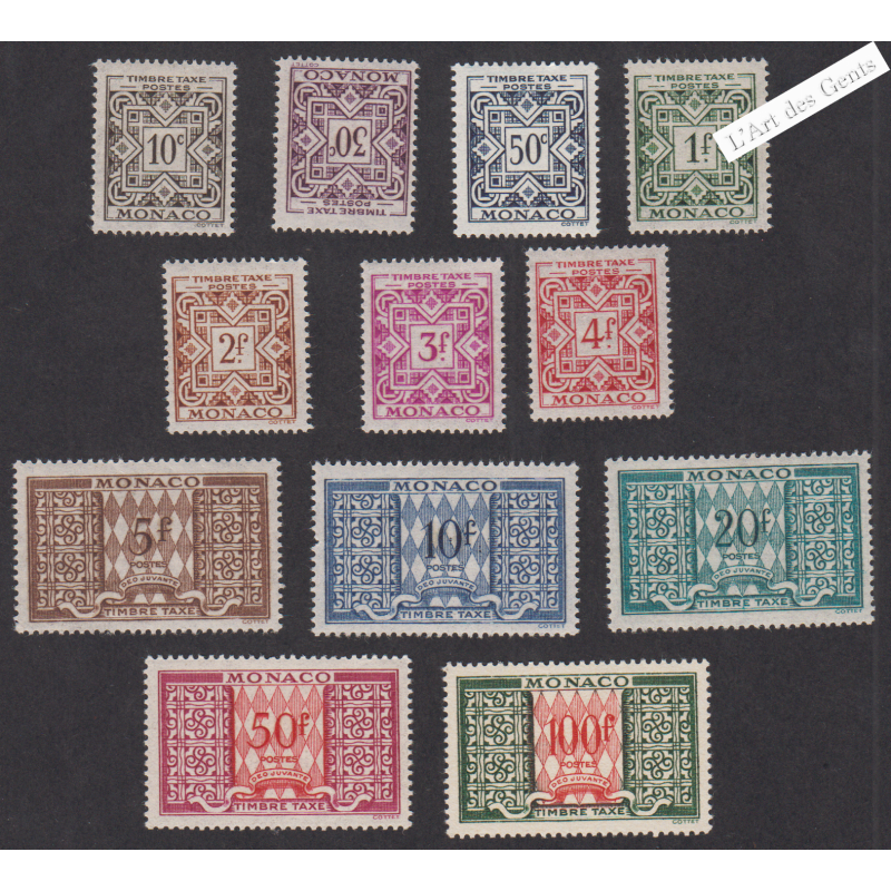 12 Timbres-Taxe Monaco n°29 à n°39 - Année1946-57 - Neufs* cote 50 Euros lartdesgents.fr