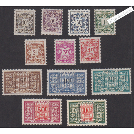 12 Timbres-Taxe Monaco n°29 à n°39 - Année1946-57 - Neufs* cote 50 Euros lartdesgents.fr