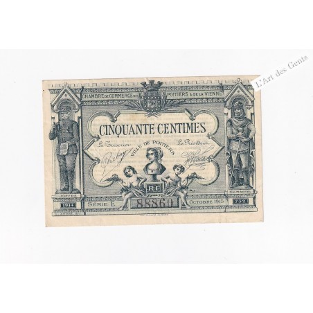 Chambre de Commerce de Poitiers 50 cts 1914-1915, lartdesgents.fr