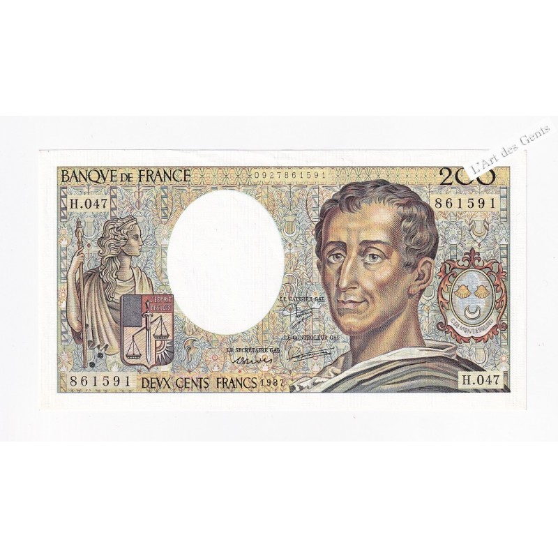 200 FRS MONTESQUIEU 1987 P/NEUF H.047 861591, lartdesgents.fr