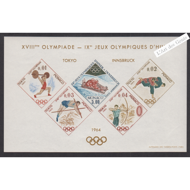 Blocs Spéciaux Monaco n°7  - J.O. Tokyo - année 1964 - Neuf** - cote 850 Euros - Lartdesgents.fr