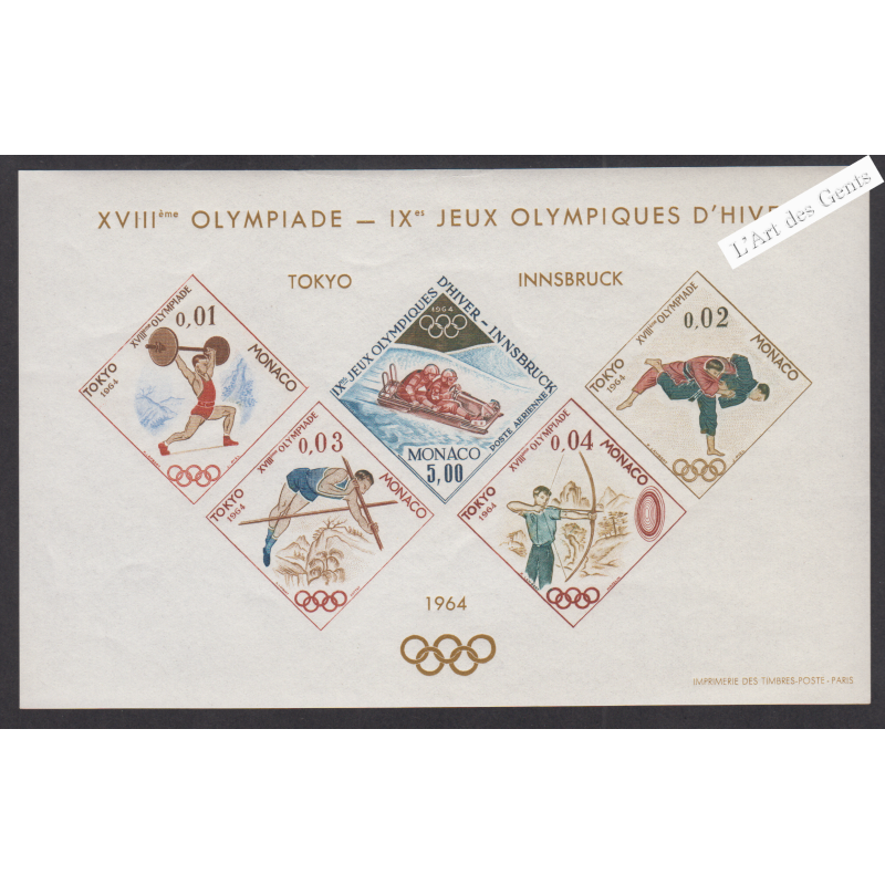 Blocs Spéciaux Monaco n°7 - J.O. Tokyo - année 1964 - Neuf** - cote 850 Euros - Lartdesgents.fr
