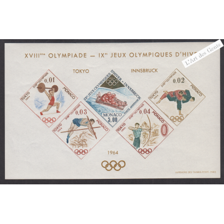 Blocs Spéciaux Monaco n°7 - J.O. Tokyo - année 1964 - Neuf** - cote 850 Euros - Lartdesgents.fr