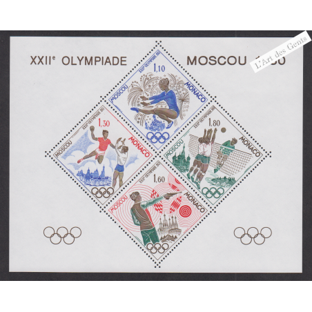 Blocs Spéciaux Monaco n°11 - J.O. Moscou - année 1980 - Neuf** Signé - cote 300 Euros - Lartdesgents.fr