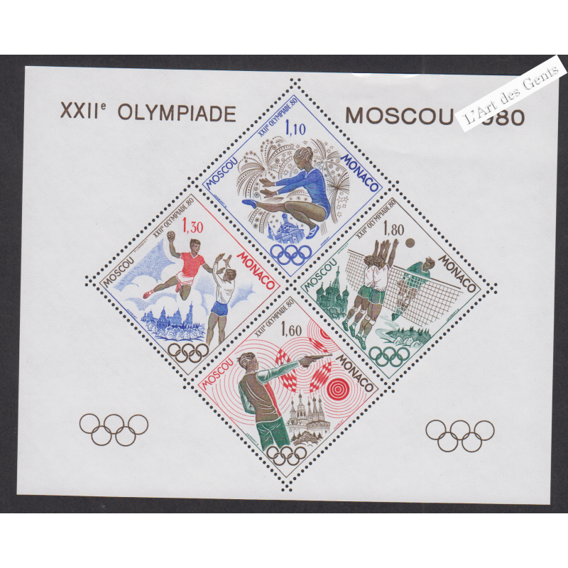 Blocs Spéciaux Monaco n°11 - J.O. Moscou - année 1980 - Neuf** Signé - cote 300 Euros - Lartdesgents.fr