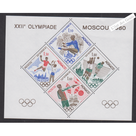 Blocs Spéciaux Monaco n°11 - J.O. Moscou - année 1980 - Neuf** Signé - cote 300 Euros - Lartdesgents.fr