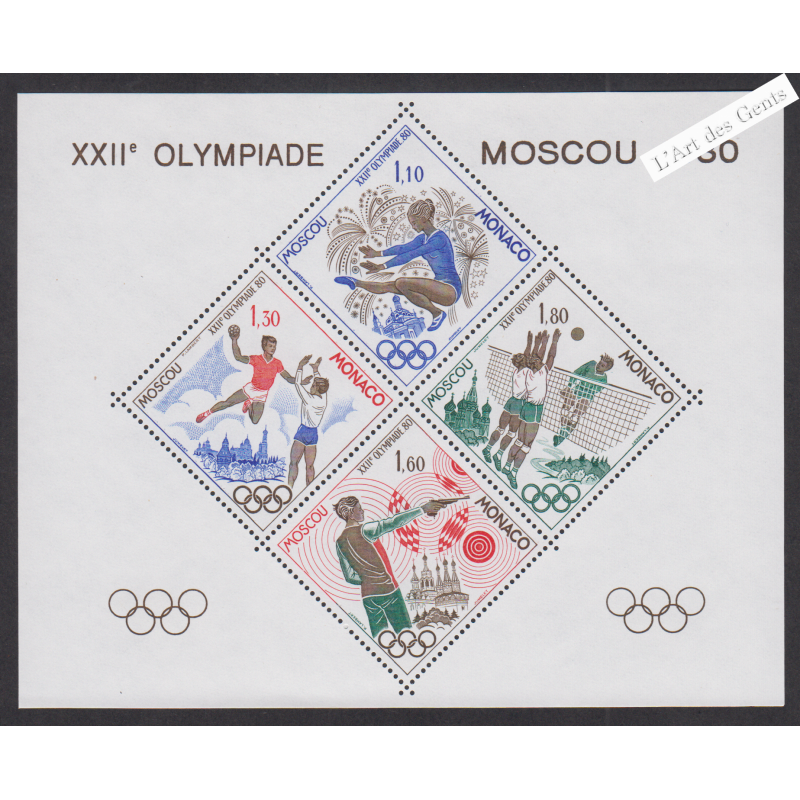 Blocs Spéciaux Monaco n°11 - J.O. Moscou - année 1980 - Neuf**  - cote 300 Euros - Lartdesgents.fr