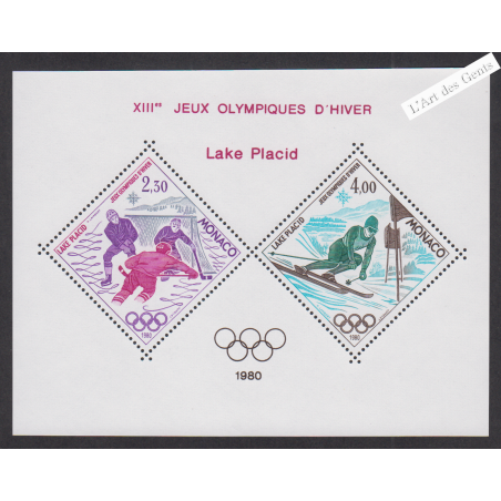 Blocs Spéciaux Monaco n°12 - J.O. de Lake Placid - année 1980 - Neuf** Signé - cote 300 Euros - Lartdesgents.fr