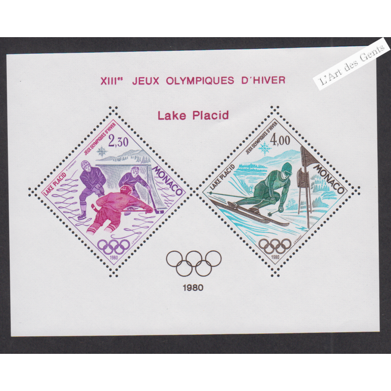 Blocs Spéciaux Monaco n°12 - J.O. de Lake Placid - année 1980 - Neuf** Signé - cote 300 Euros - Lartdesgents.fr