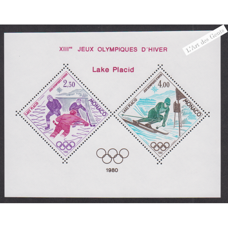 Blocs Spéciaux Monaco n°12 - J.O. de Lake Placid - année 1980 - Neuf** - cote 300 Euros - Lartdesgents.fr
