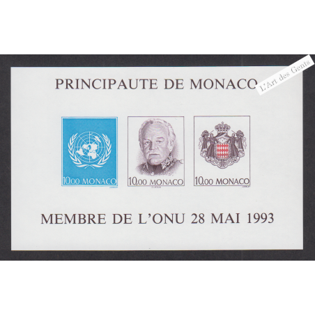 Bloc Feuillet Monaco n°62a Non Dentelé - année 1993 - Neuf**  - cote 220 Euros - Lartdesgents.fr