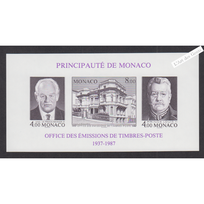 Bloc Feuillet Monaco n°39a Non Dentelé - année 1987 - Neuf**  - cote 50 Euros - Lartdesgents.fr