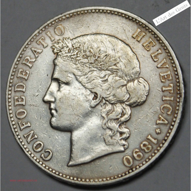 HELVETIA - SUISSE 5 FRANCS 1890, lartdesgents.fr
