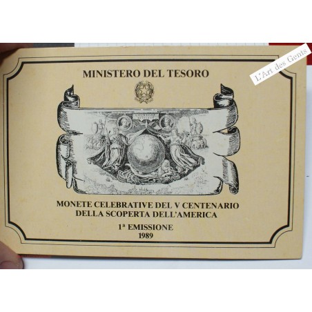 Coffret Italie, 500 lire + 200 lire 1989 Christophe Colomb, Rome, BU, FDC, lartdesgents.fr