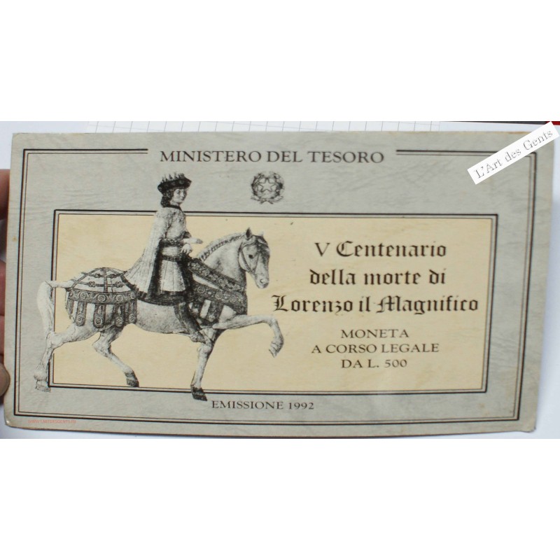 Coffret Italie, 500 lire 1992 Lorenzo, Rome, BU, FDC, lartdesgents.fr