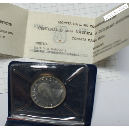 ITALIE 500 lire 1974 Guglielmo Marconi, FDC, BU, lartdesgents.fr
