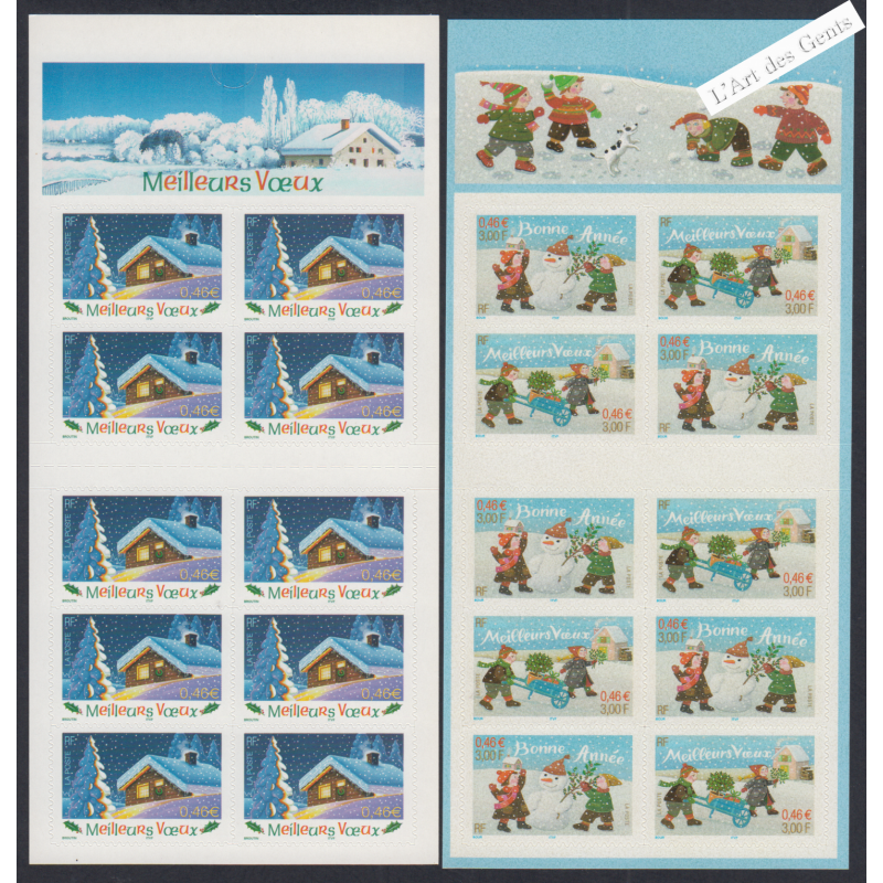 France Autoadhésifs - 2 carnets BC31 et BC34  Bonne Année et Meilleurs Voeux - 2001et 2002 - Neufs** - lartdesgents.fr