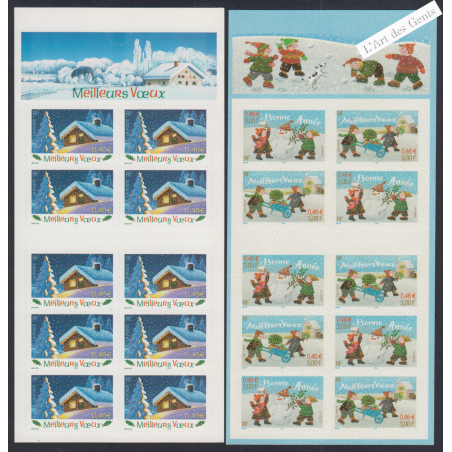France Autoadhésifs - 2 carnets BC31 et BC34  Bonne Année et Meilleurs Voeux - 2001et 2002 - Neufs** - lartdesgents.fr