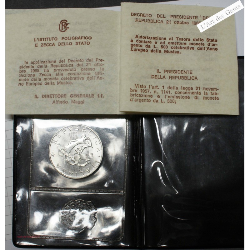 ITALIE 500 lire 1985 MUSIQUE FDC, BU, lartdesgents.fr