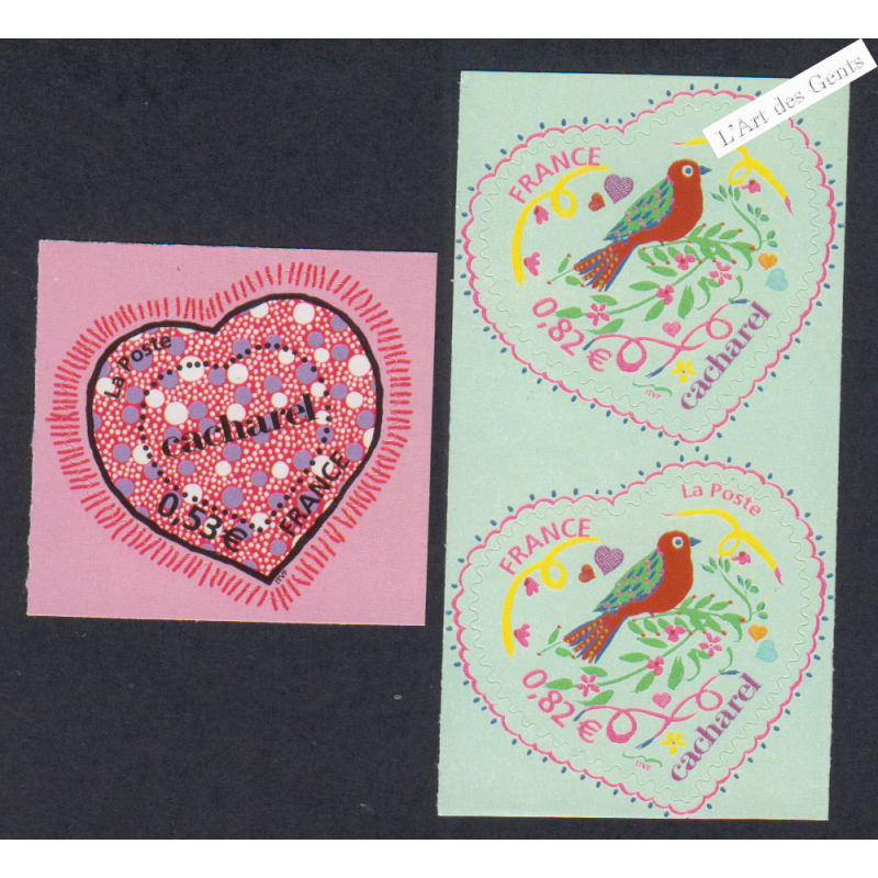 France Autoadhésifs - timbres Saint Valentin - n°50-51 et variété 51a - Années 2005 - Neufs** - lartdesgents.fr