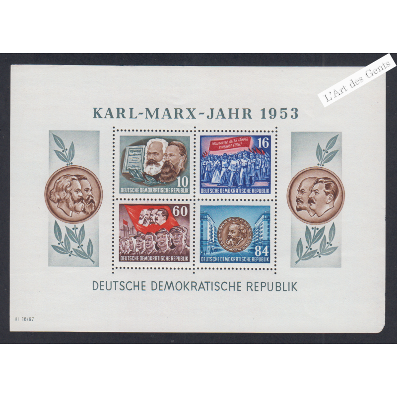 Bloc Dentelé "Karl-Marx-Jahr" 1953 Neuf lartdesgents.fr