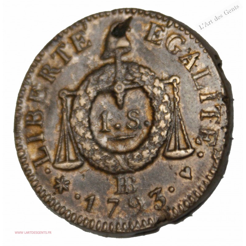 LA CONVENTION 1 sol dit "à la table de loi" 1793 strasbourg TTB+, lartdesgents.fr