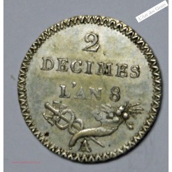 ESSAI 2 DECIMES de LORTHIOR en argent AN 8 (1800) Paris VG.831, lartdesgents.fr