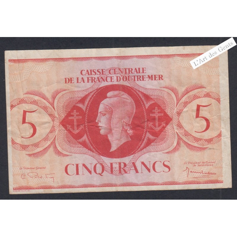 Billet Banque centrale France Outre Mer 5 Francs  lartdesgents.fr