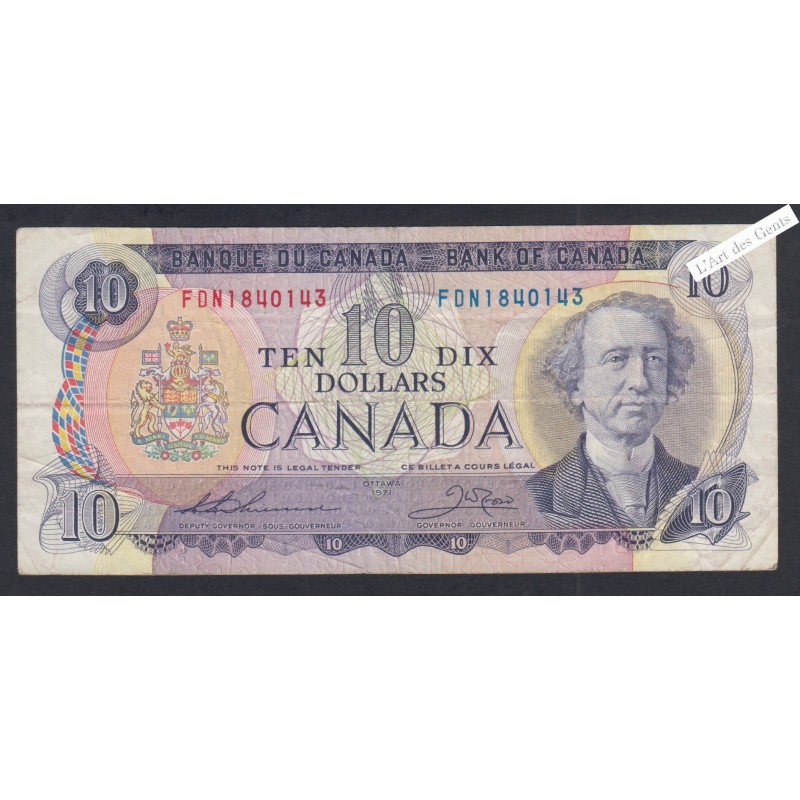 Billet Canada 10 Dollars - FDN1840143 - 1971 - lartdesgents.fr