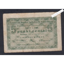 Billet Lituanie 5 Centai - 1922 - P.9a - lartdesgents.fr