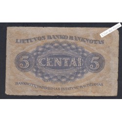 Billet Lituanie 5 Centai - Série K - 1922 - lartdesgents.fr