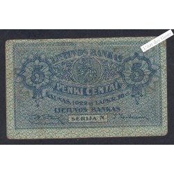 Billet Lituanie 5 Centai - Série N - 1922 - lartdesgents.fr