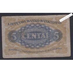 Billet Lituanie 5 Centai - Série N - 1922 - lartdesgents.fr