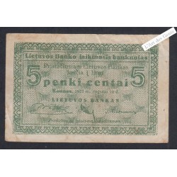 Billet Lituanie 5 Centai - 1922 - P.9a - lartdesgents.fr