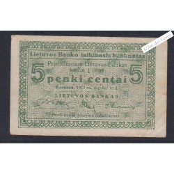 Billet Lituanie 5 Centai - 1922 - P.9a - lartdesgents.fr