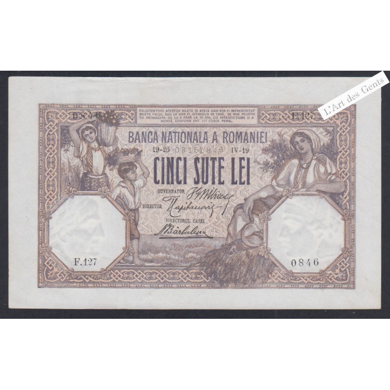 Billet Roumanie 500 Lei - F.127 0846 - 1919 - lartdesgents.fr