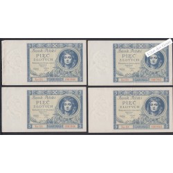 1 lot de 4 Billets Portugal 5 Zlotych - Série DA - 1930 - lartdesgents.fr