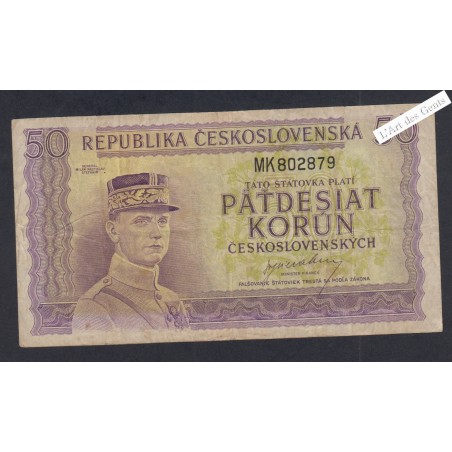 Billet Tchécoslovaquie 50 Korun - MK 802879 - 1945 - lartdesgents.fr