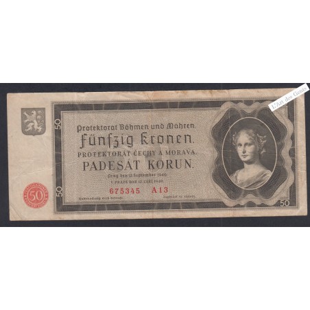 Billet Tchécoslovaquie 50 Korun - A13 675345 - 1940 - lartdesgents.fr