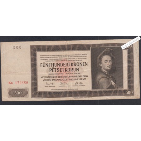 Billet Tchécoslovaquie 500 Korun - Ka 172380 - 1942 - lartdesgents.fr