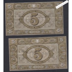 Lot  2 Billets Suisse 5 Francs - 1949 - Série 46 N - lartdesgents.fr