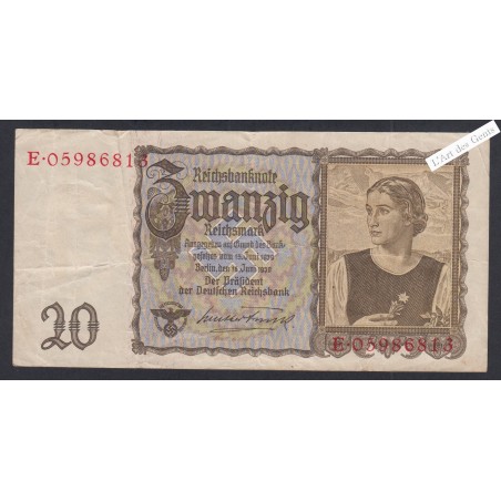 Billet Allemagne 20 Reichsmark - E.0598681 - 1939 - lartdesgents.fr